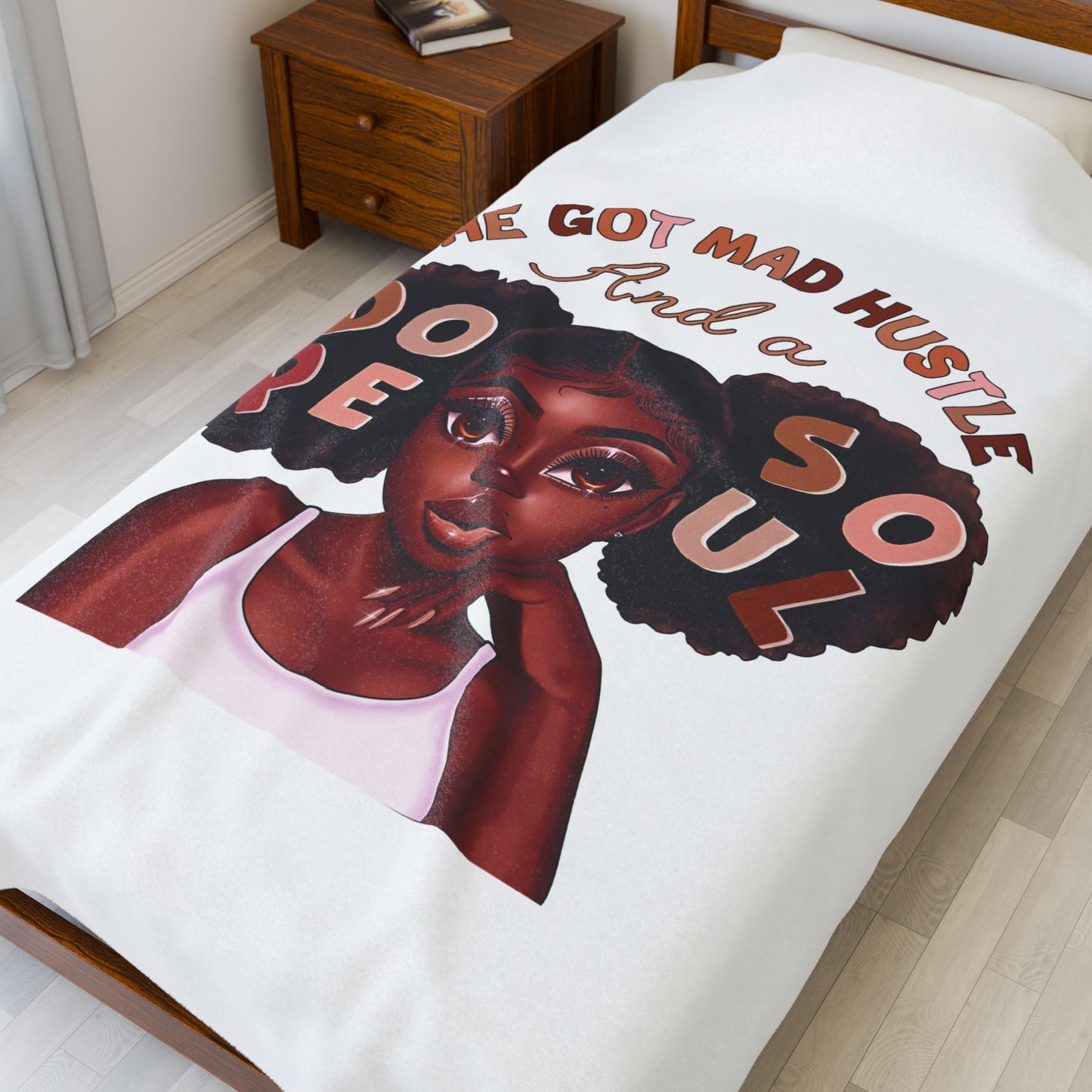 Inspirational Velveteen Plush Blanket - 'She Got Mad Hustle and a Dope Soul'