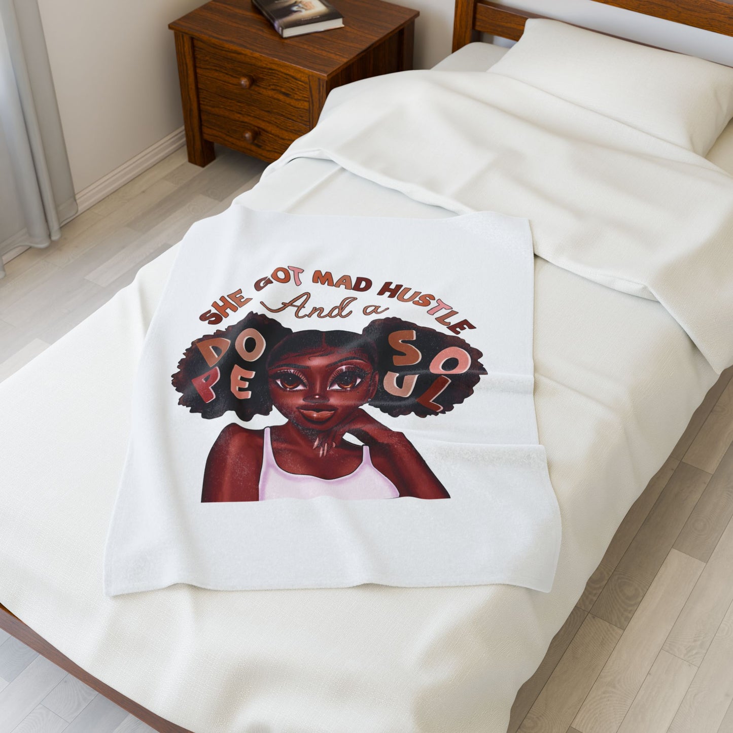 Inspirational Velveteen Plush Blanket - 'She Got Mad Hustle and a Dope Soul'
