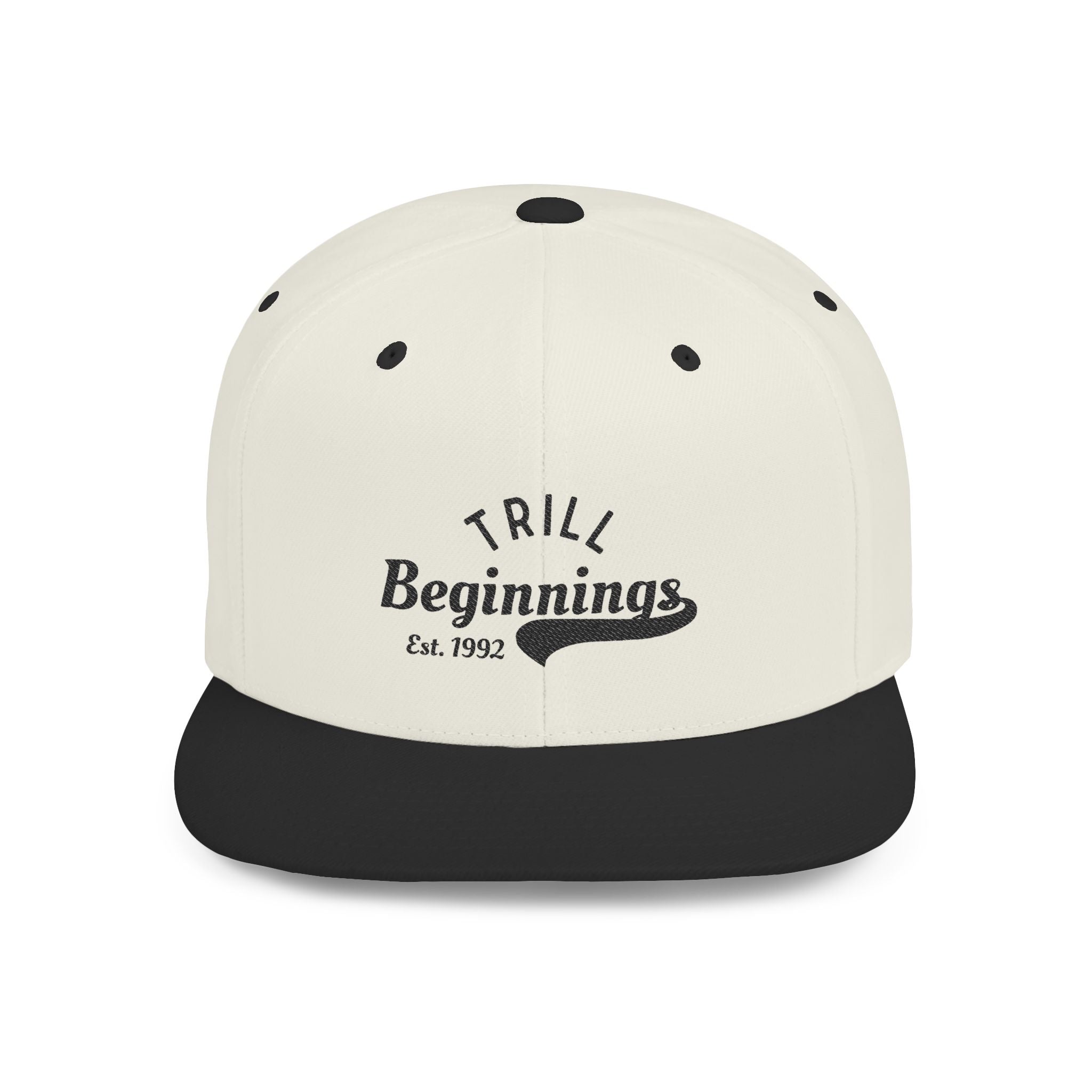 Trill Beginnings Flat Bill Snapback Hat — Retro Script Logo Cap