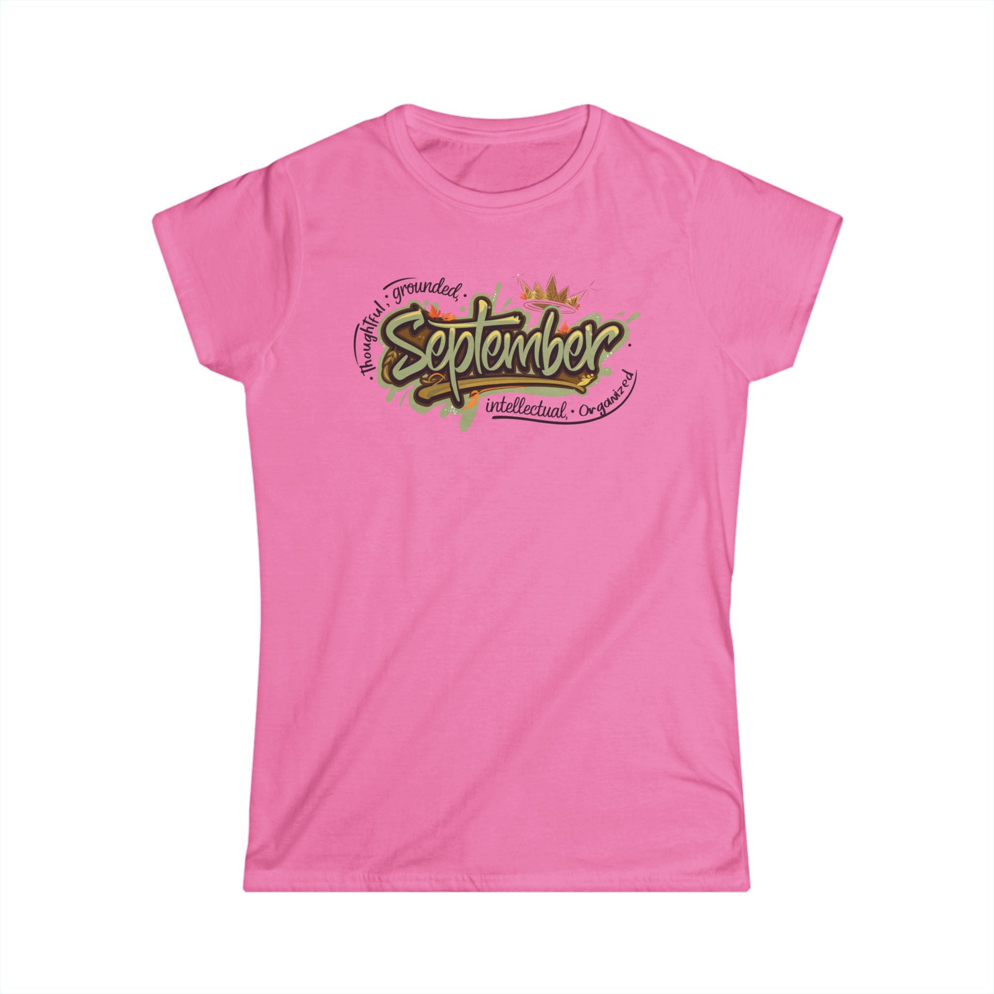 September Birthday Tee — Floral Script "September" Women's Shirt