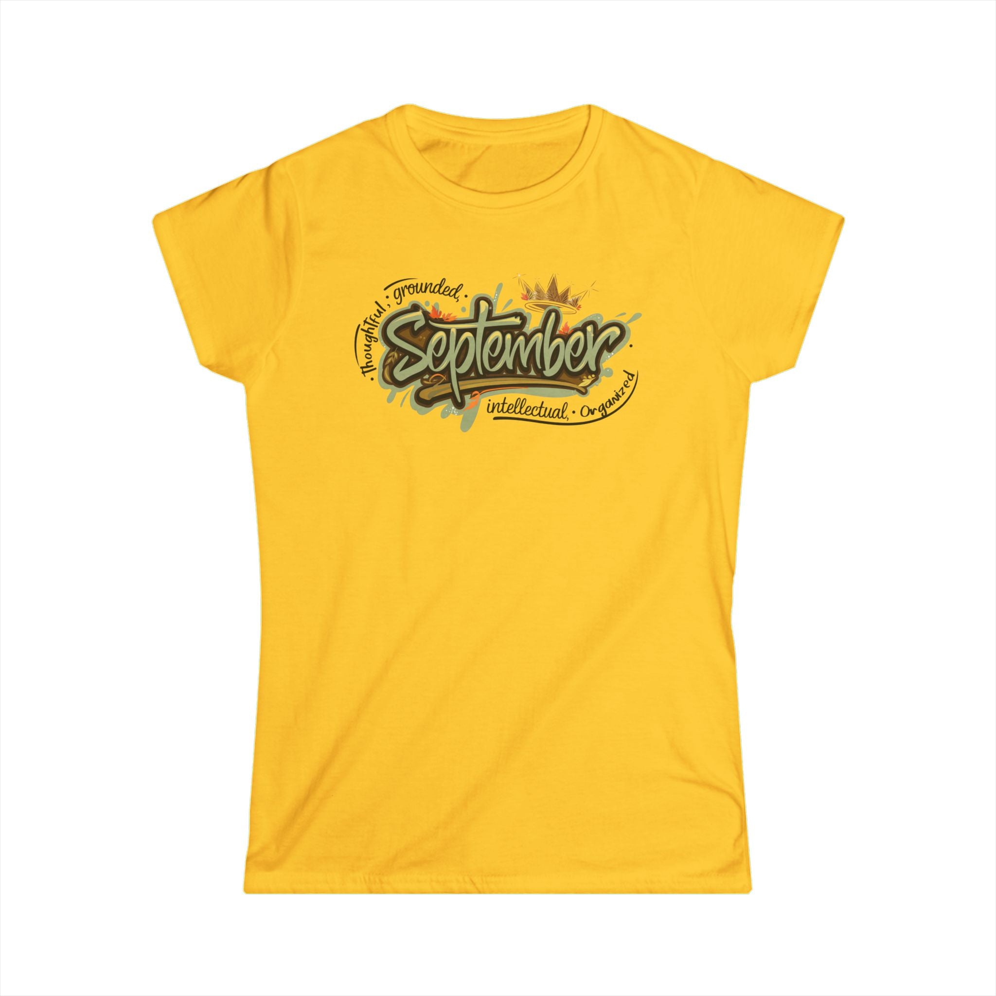 September Birthday Tee — Floral Script "September" Women's Shirt