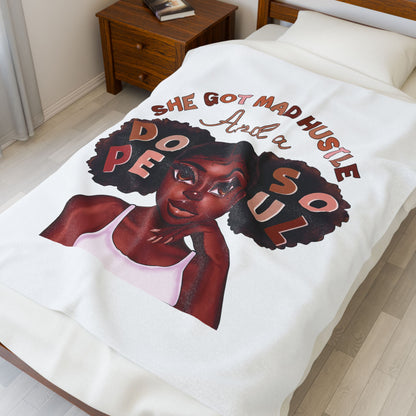 Inspirational Velveteen Plush Blanket - 'She Got Mad Hustle and a Dope Soul'