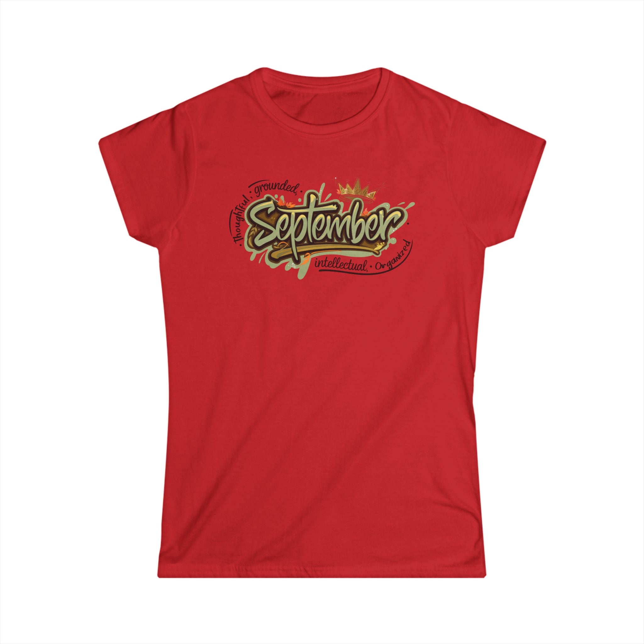September Birthday Tee — Floral Script "September" Women's Shirt