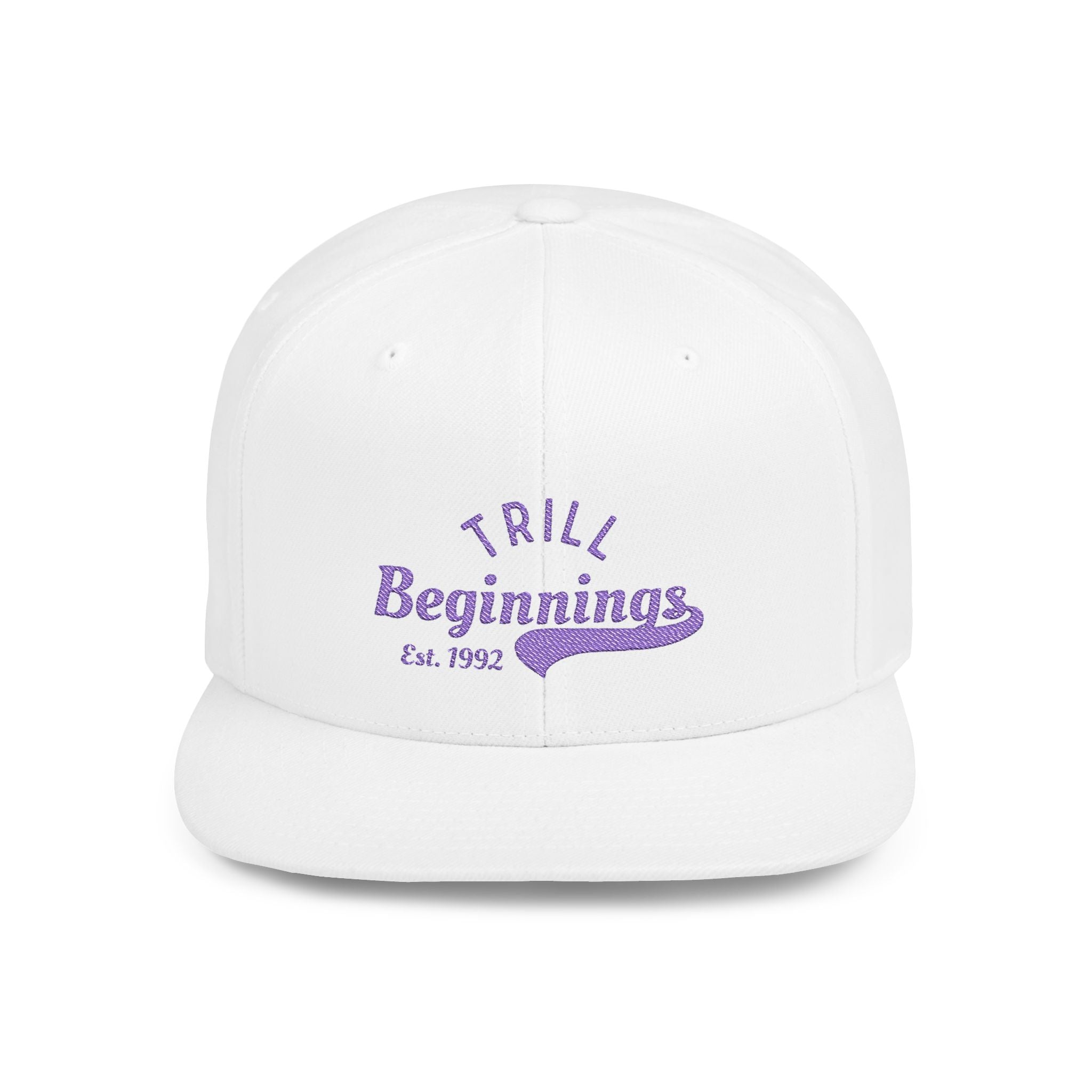 Trill Beginnings Flat Bill Snapback Hat — Retro Script Baseball Cap (Est. 1992)