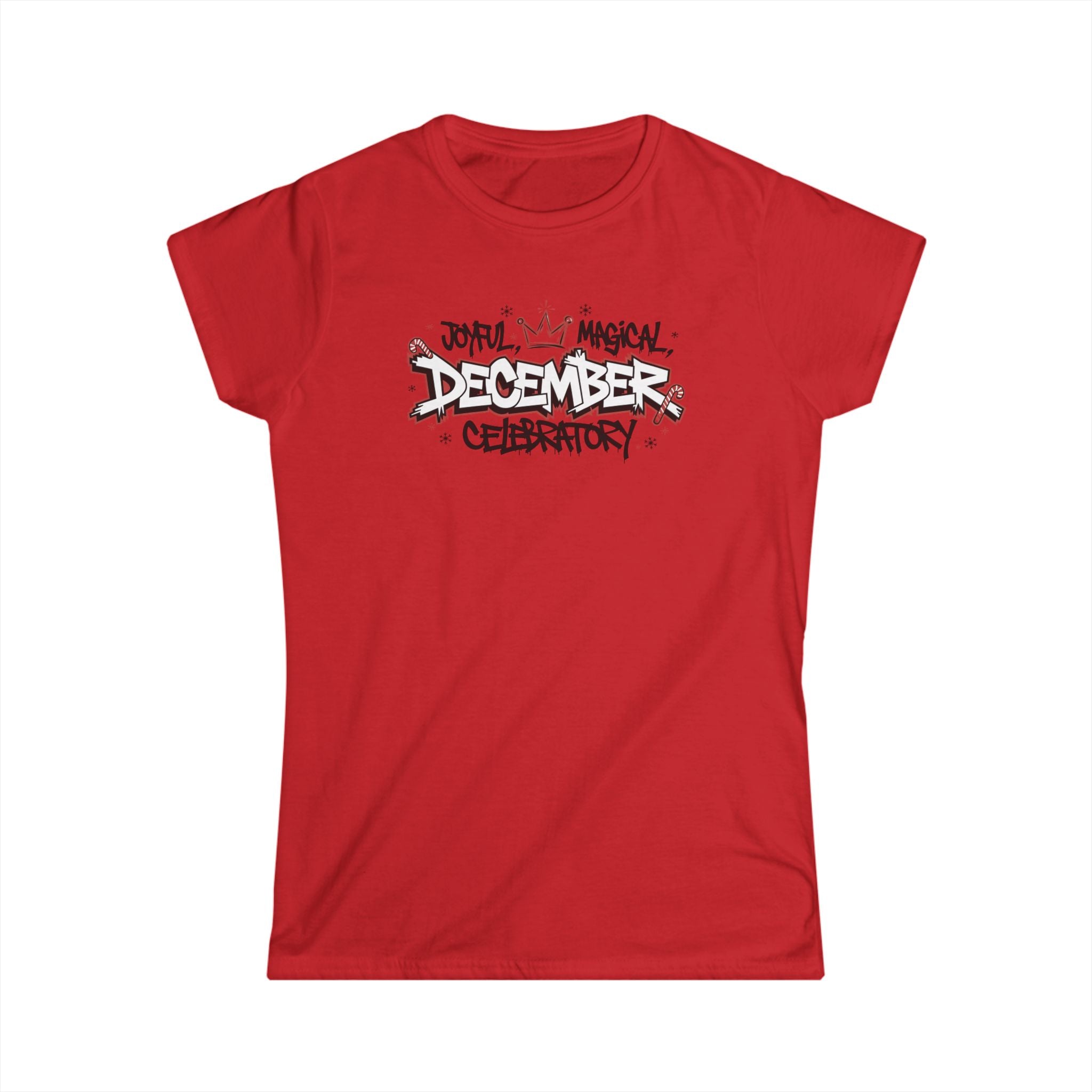 December Celebratory Tee - "Joyful Magical December" Women's Holiday Shirt