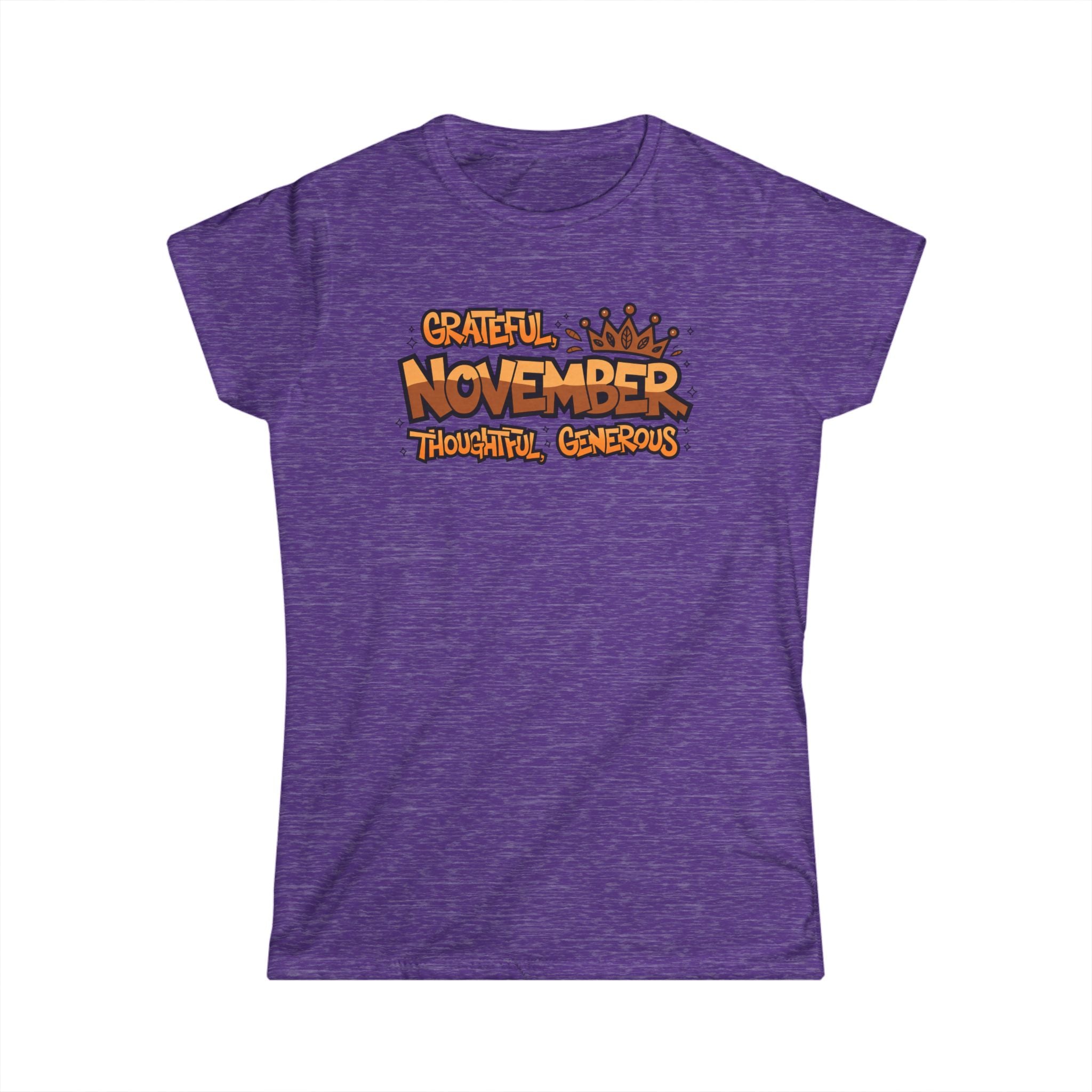 Grateful November Women's Tee — Thankful, Thoughtful, Generous Thanksgiving Shirt